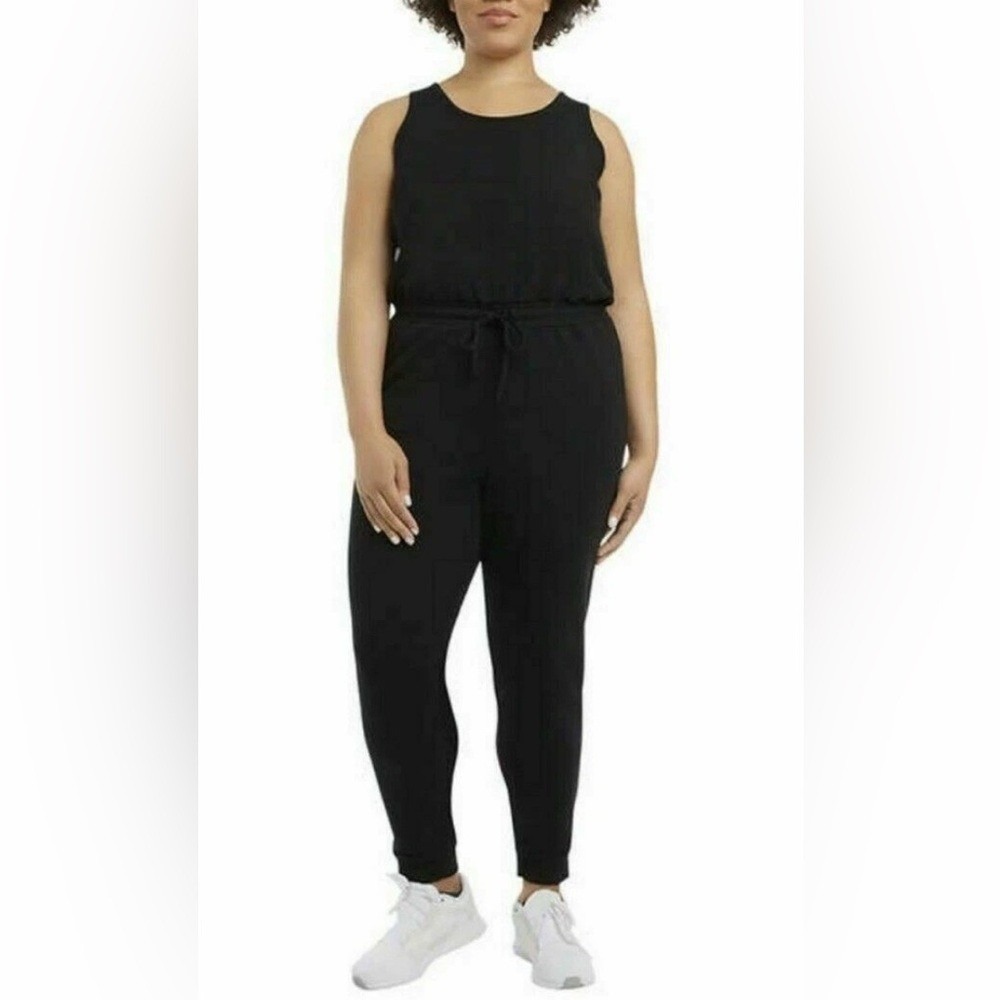 Danskin Womens Sleeveless‎ Racerback Jumpsuit Black XXL Drawstring Waist Pockets